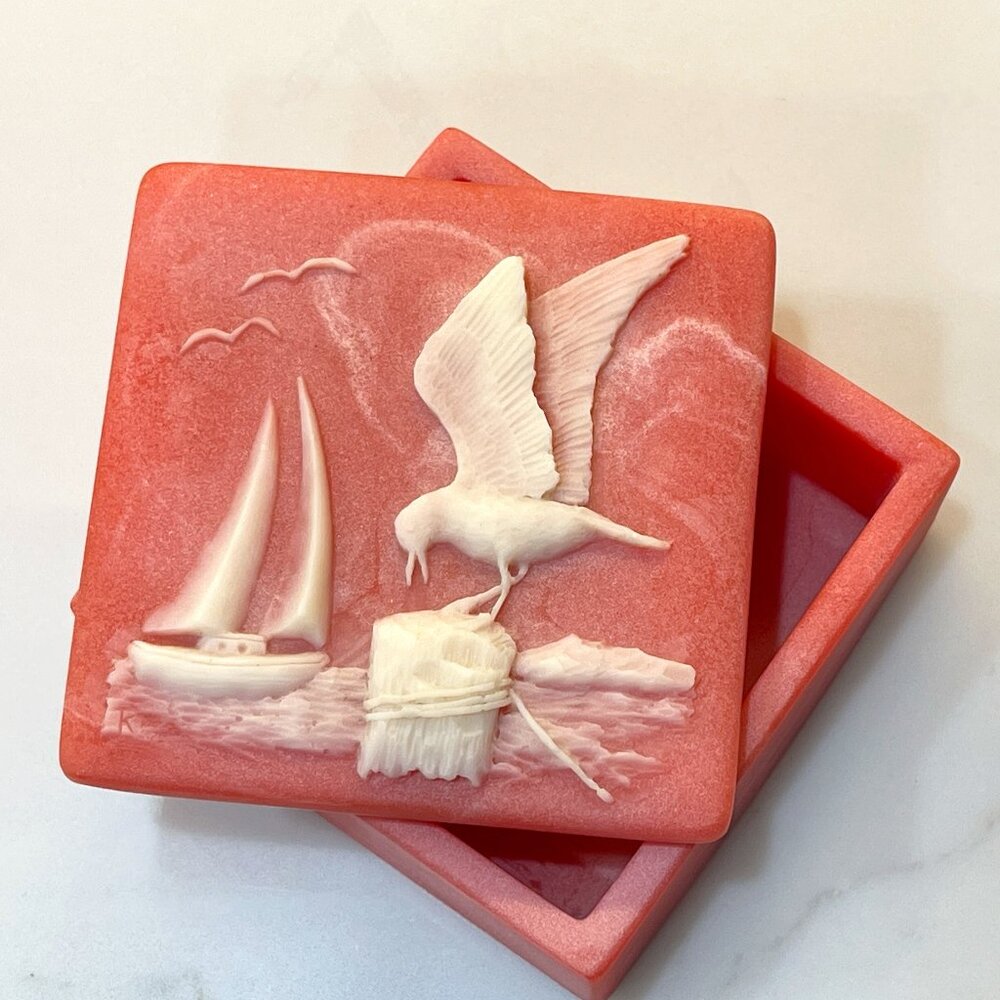 Vintage Pink Incolay Soapstone Trinket Box